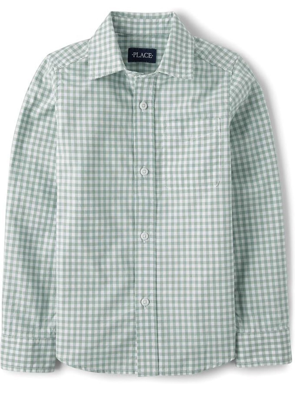 Children’s Place Mint Taffy and White Gingham Button-Up Shirt, Long Sleeve